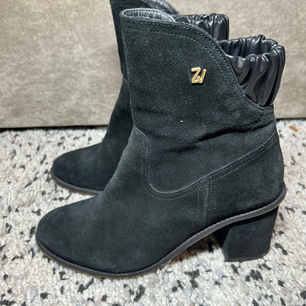 Zadig and Voltaire Lena suede Black block Heel Boots Cowgirl punk designer 7.5